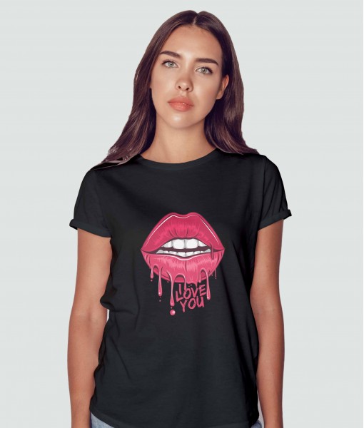 Дамска тениска с щампа Арт Lips I love you - TShirtArtShop.com